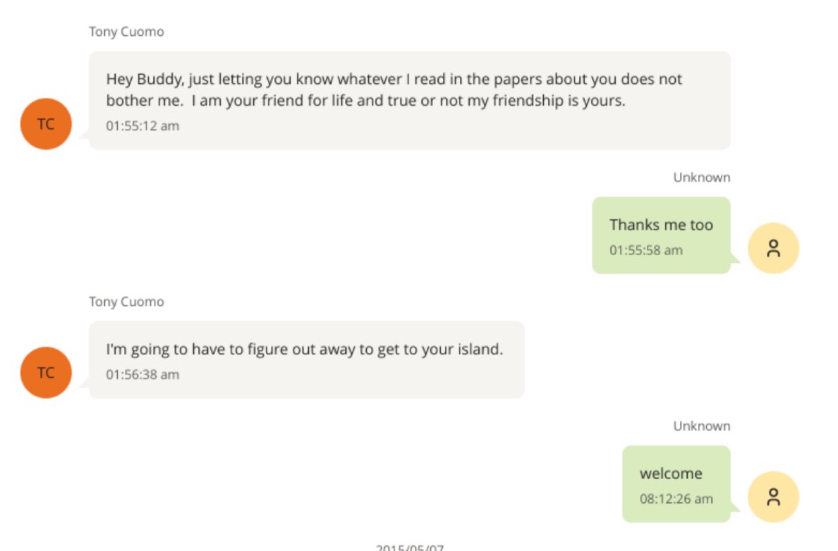 MyLordBebo's tweet image. 🇺🇸 LMAO – He really wanted to visit the island!

🗣️ Cuomo: “Hey buddy, just letting you know whatever I read in the papers about you doesn’t bother me. I am your friend for life and true or not, my friendship is yours.”

🗣️ Epstein: “Thanks, me too.”

🗣️ Cuomo: “I’m going to have…