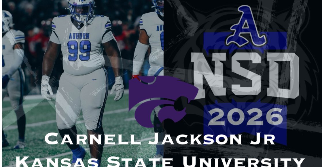 AuburnHighFB's tweet photo. AHS NSD 2026🖋️: Carnell Jackson Jr. signs with Kanas State University. Congratulations CJ!  
@Carnell_99 
@KStateFB 

#BlueCollarMentality 
#recruit1701
#ChampionsBuiltHere https://t.co/4oHzdmstYY