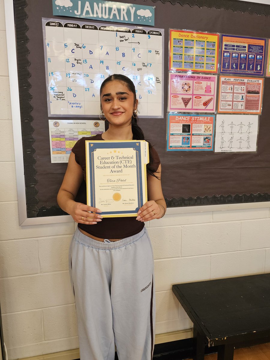 CTE_FTPS's tweet photo. Congratulations to Tara Patel on being named #CTE Student of the Month for January. Tara has been mentoring underclass CTE Dance students this year. Well done! @PGM_FTPS @WNews_FTPS @ArtsSupvr_FTPS https://t.co/ruBdse3XTZ