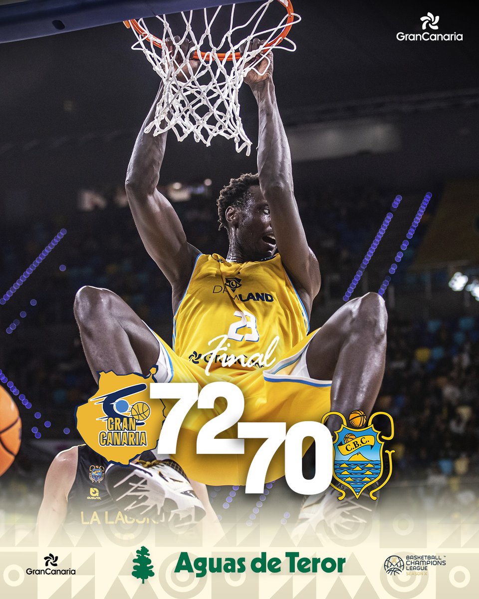 GranCanariaCB's tweet photo. 🏀 Final: 

🐥 Dreamland Gran Canaria 72
⬛️ La Laguna Tenerife 70

🔥 #VamosGranca | @BasketballCL https://t.co/jbZyXltel6
