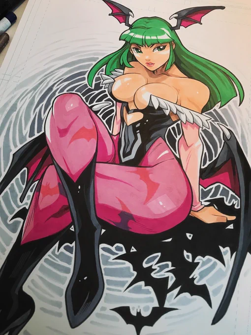 Some old Copic Marker commissions. The Maki one is probably fav out of the bunch. I don't often get to draw her. Commissions are still closed until further notice #copicmarkers #edwinhuang #darkstalkers #finalfight #kyokusanagi