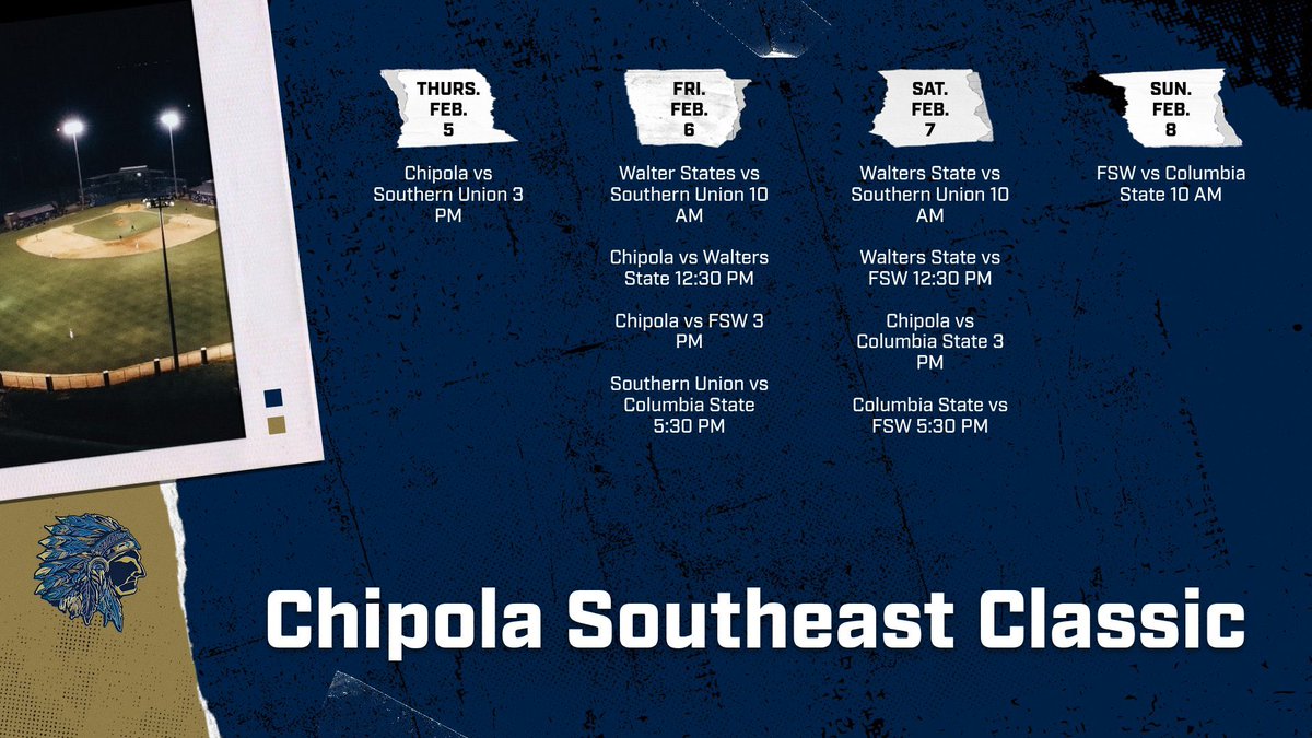 Chipola_BSB's tweet photo. The Chipola Southeast Classic kicks off tomorrow and continues through Sunday! 

Below is the full tournament schedule and all games will be live streamed on AWRE TV using the following link. 

https://t.co/2KvkQC5tnP https://t.co/ytNPq6hwKT