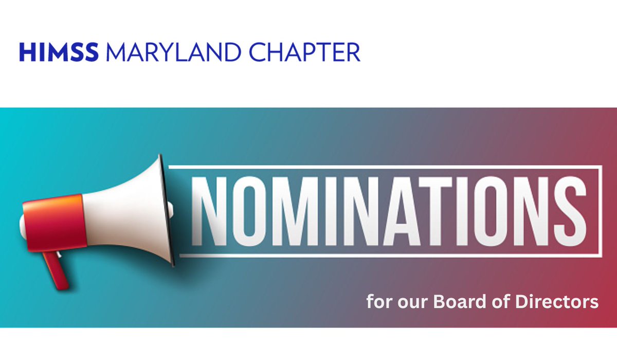Call for Board Nominations is OPEN! Are you interested in joining our Board of Directors, or do you know someone who would be a perfect fit for any of the positions? Board members need to be members of both National HIMSS and MD HIMSS. More here
maryland.himss.org/annual-board-e… 

#MDHIMSS