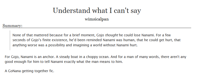Wimsicalpan's tweet photo. Sometimes, I can write NOT porn.

A #GoNana getting together fic with a sprinkling of angst (but mostly softness? and a happy ending)

link: https://t.co/x8EUT5gPXF https://t.co/EuGbSry6GC