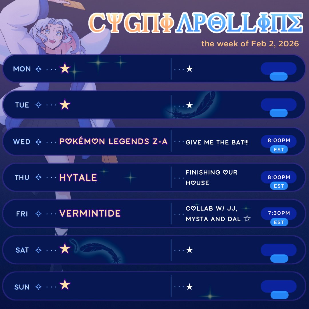 Some family is visiting this week, so we're jamming all 3 streams together, RAAAA. 

#CygniSchedule