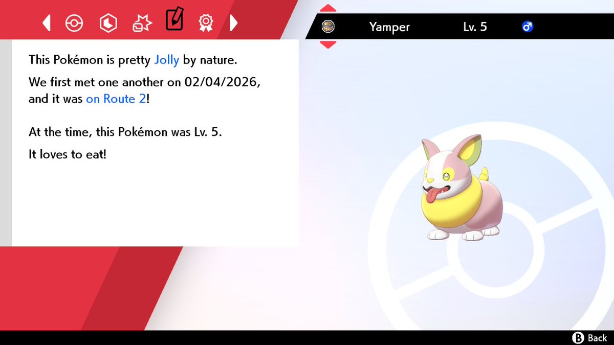 DisturbedGear's tweet photo. Going back and filling in some #shiny living dex gaps - Yamper after only 133 seen (w/charm, no brilliant aura) in #PokémonSword! Quite a subtle one but clocked it right away, always good to get a quick hunt ✨️🐕 https://t.co/ZdCfTaIXBP