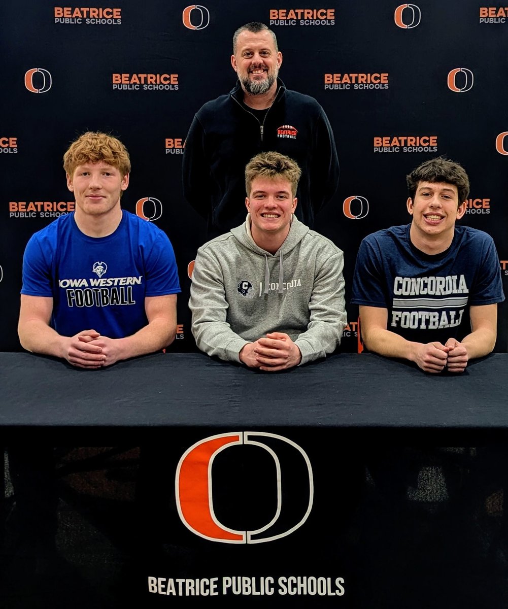 OrangeGridiron's tweet photo. Congratulations to Merrick Johnson (Iowa Western), Isaac DeBoer (Concordia), and Jay Jackson (Concordia) on signing to continue their academic and football careers at the collegiate level!

#OrangemenFootball https://t.co/jCFr3Mznc8