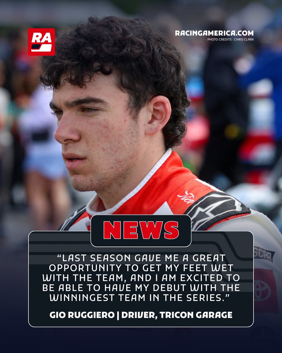 RacingAmerica's tweet photo. From the TA2 podium in 2024 to turning heads in the ARCA and NASCAR Truck Series, Gio Ruggerio is set to race in two @NASCAR O'Reilly events with @JoeGibbsRacing in 2026, starting at Daytona. #tripleheader
Full story: https://t.co/fLzCgBvUIE https://t.co/jz7yC4TM2Z