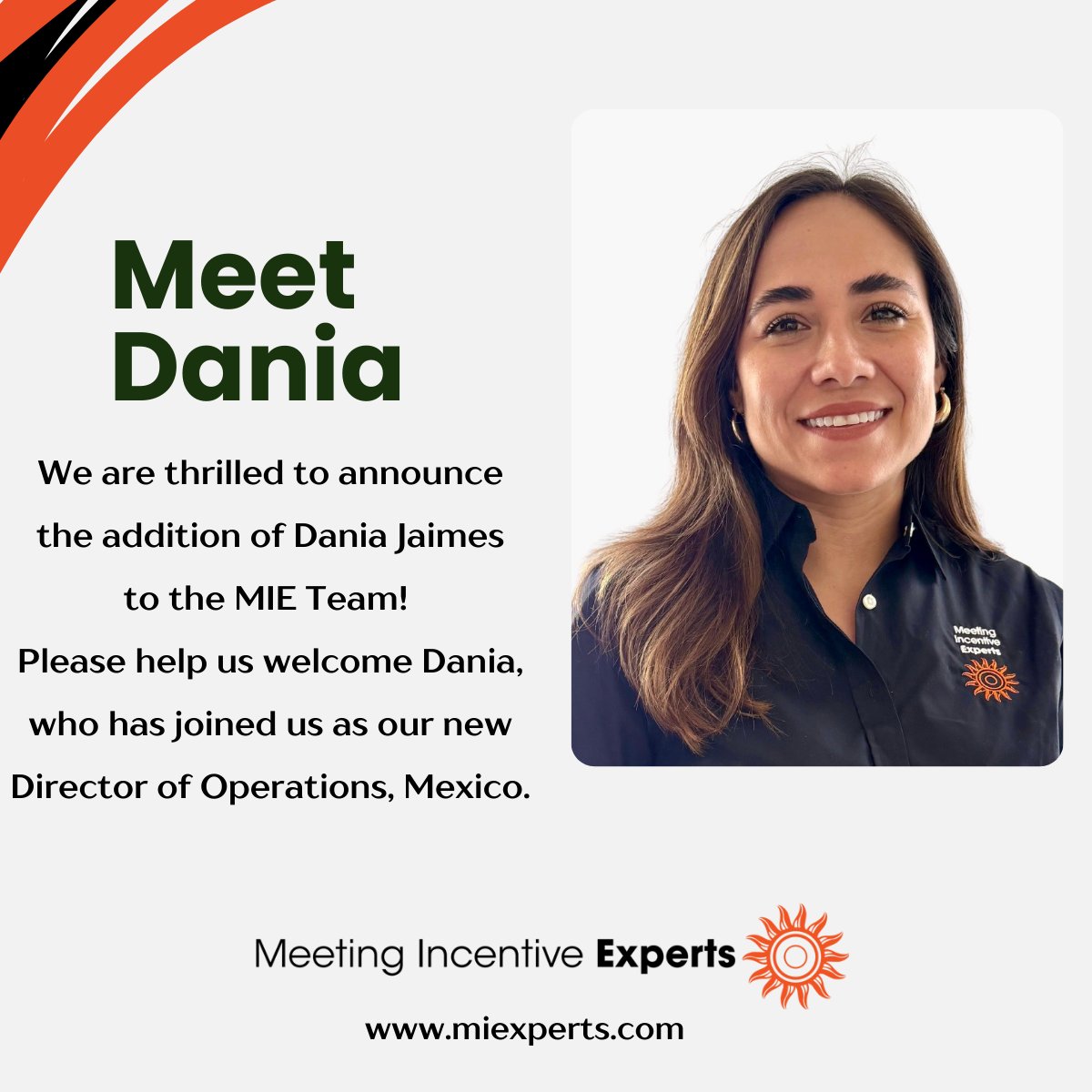 MIE Welcomes Dania Jaimes to the Team!

 #CMP #MICE #MPI #PCMA #SITE #FICP   #MeetingPlanners #incentiveplanners  #loscabos  #rivieramaya #playadelcarmen #cancun #quintanaroo #visitmexico #caribemexicano #puertovallarta #jalisco