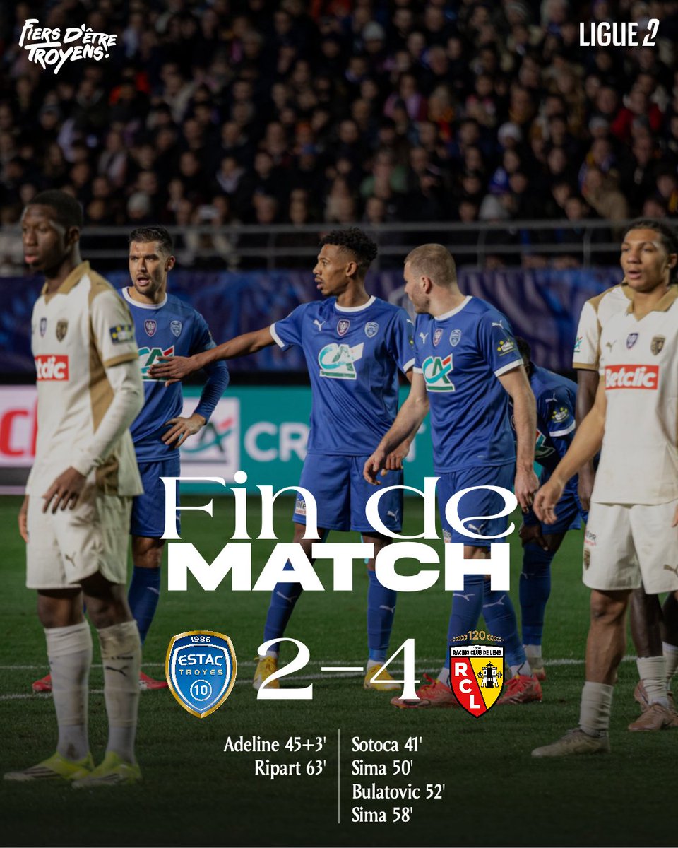 𝑭𝒊𝒆𝒓𝒔 𝒅𝒆 𝒏𝒐𝒔 𝑻𝒓𝒐𝒚𝒆𝒏𝒔 💙

L'ESTAC sort de la Coupe de France la tête haute, après avoir tout donné dans cette rencontre.💪

Félicitations <a href="/RCLens/">Racing Club de Lens</a> et bonne fin de saison.🫂

#ESTACRCL 2️⃣-4️⃣