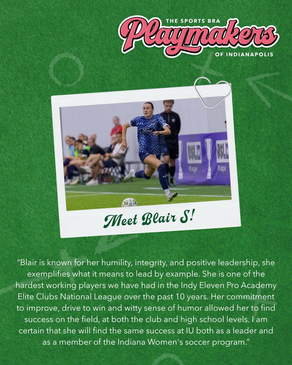 IndyElevenWomen's tweet photo. CONGRATS TO BLAIR!🥳 

Excited to share that Blair Satterfield has won one of the Playmakers of Indianapolis awards from The Sports Bra Indy! https://t.co/4PA9DLjXEp