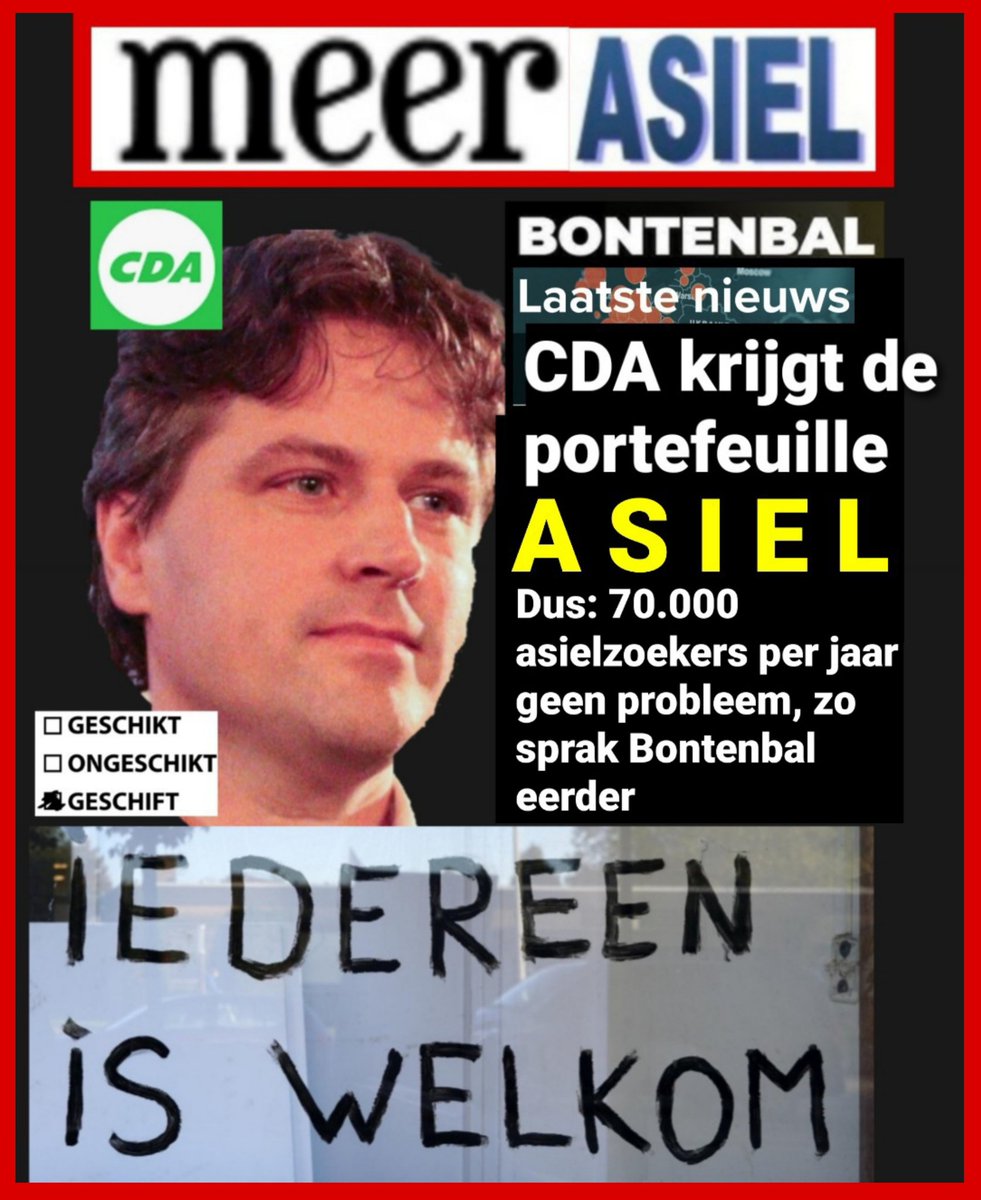 Het #CDA schijnt de #Asielminister te gaan leveren. Dat betekent dus sowieso meer #asielzoekers. Tot 70K per jaar geen probleem. #PauwEnDeWit