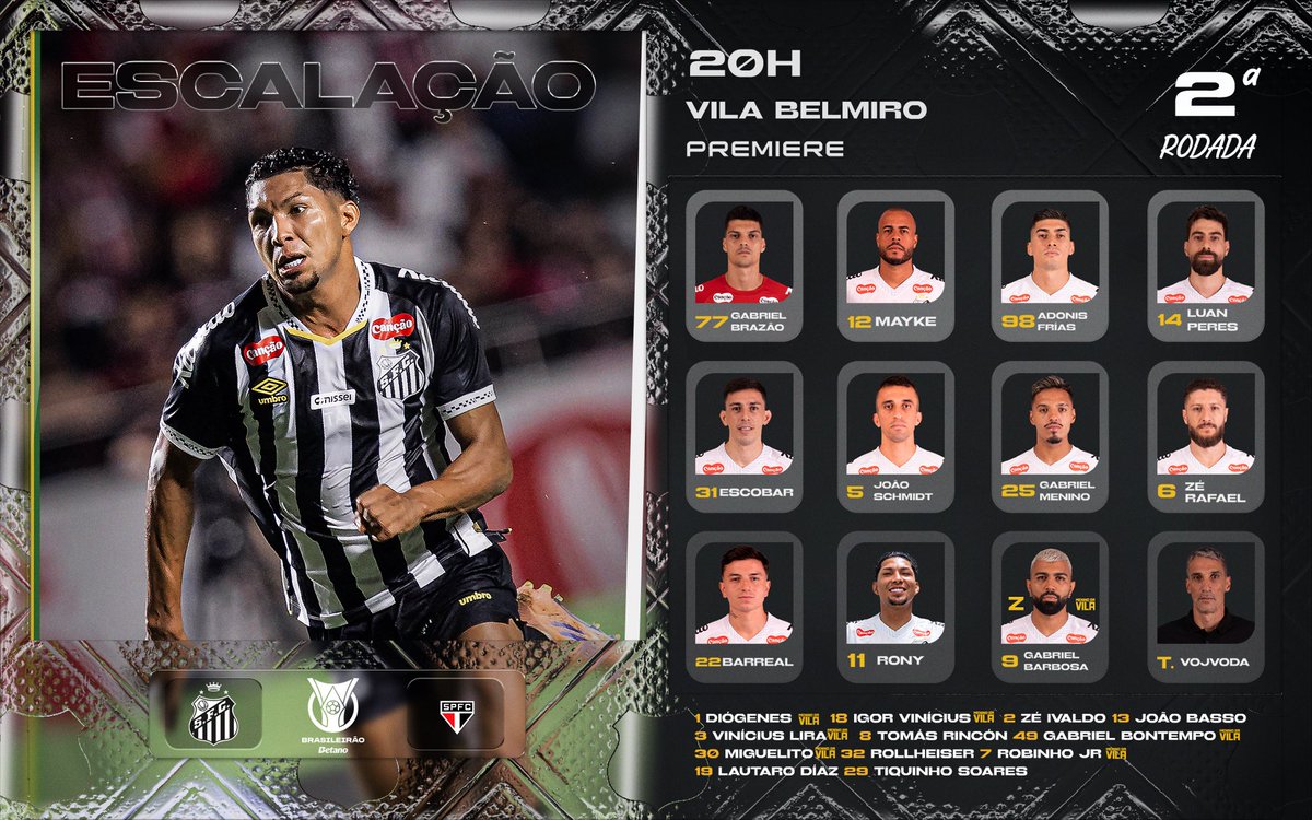 SantosFC's tweet image. ESCALAÇÃO DO SANTOS! 📋