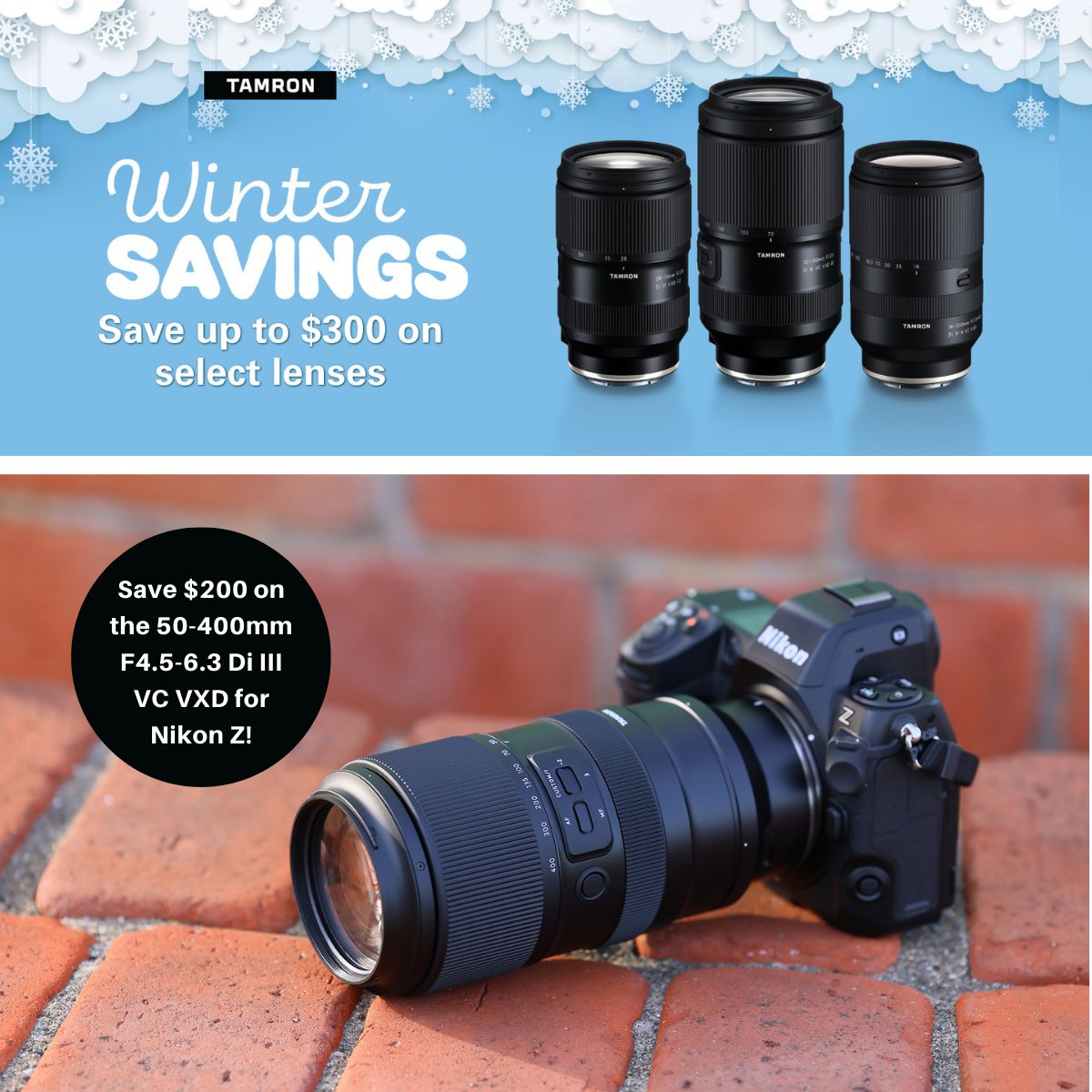 ❄️ Save $200 with instant savings on the Tamron 50–400mm F4.5