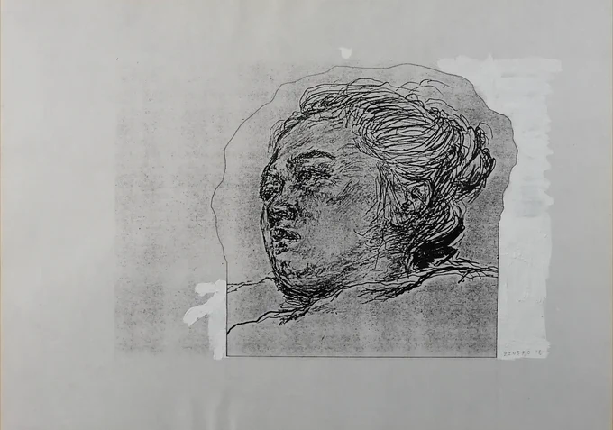 ◉画像1枚目∶「シェイプドパネルの形のドローイング 」1990年 コピーされた紙(B5、18.2×25.7cm)に鉛筆、アクリル絵の具
◉画像2枚目∶『パネルの為の図面』1990年 コピーされた紙(B4、25.7×36.4cm)に鉛筆、赤のボールペン、アクリル絵の具
※【ATSUKO 2】のパネル (246×254×9.5cm) 制作に入る 