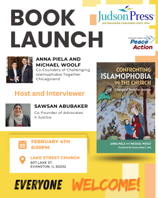 TODAY at 6:30PM in Evanston IL - Book Launch, "Confronting Islamophobia in the Church". Join us with authors Anna Piela and Michael Woolf for this important discussion! Moderated by Sawsan Abubaker. RSVP-> tinyurl.com/Feb-4th-Book
<a href="/LakeStChurch/">Lake Street Church</a>
<a href="/JudsonPress/">Judson Press</a>
<a href="/Advocates4Just/">AdvocatesofJustice</a>