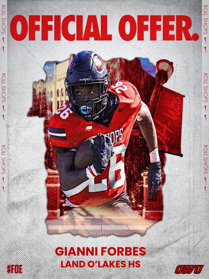 GianniForbes's tweet photo. After a great conversation with @CoachCradle I am blessed to receive my first Offical Offer from Ohio Wesleyan University @Dan_Goodspeed @Ath_Dynasty @PascoCountyFB @Andy_Villamarzo https://t.co/bDwmIsuUX1