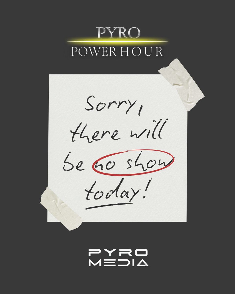 pyromedianet's tweet image. Hey PyroManiacs 🔥 Due to unforeseen circumstances, Pyro Power Hour won’t air tonight. BUT don’t worry—we’ll be back with a special Thursday episode tomorrow! In the meantime, tap in and check out all the amazing content across the Pyro Media Network.  

#PyroPowerHour #PyroMedia
