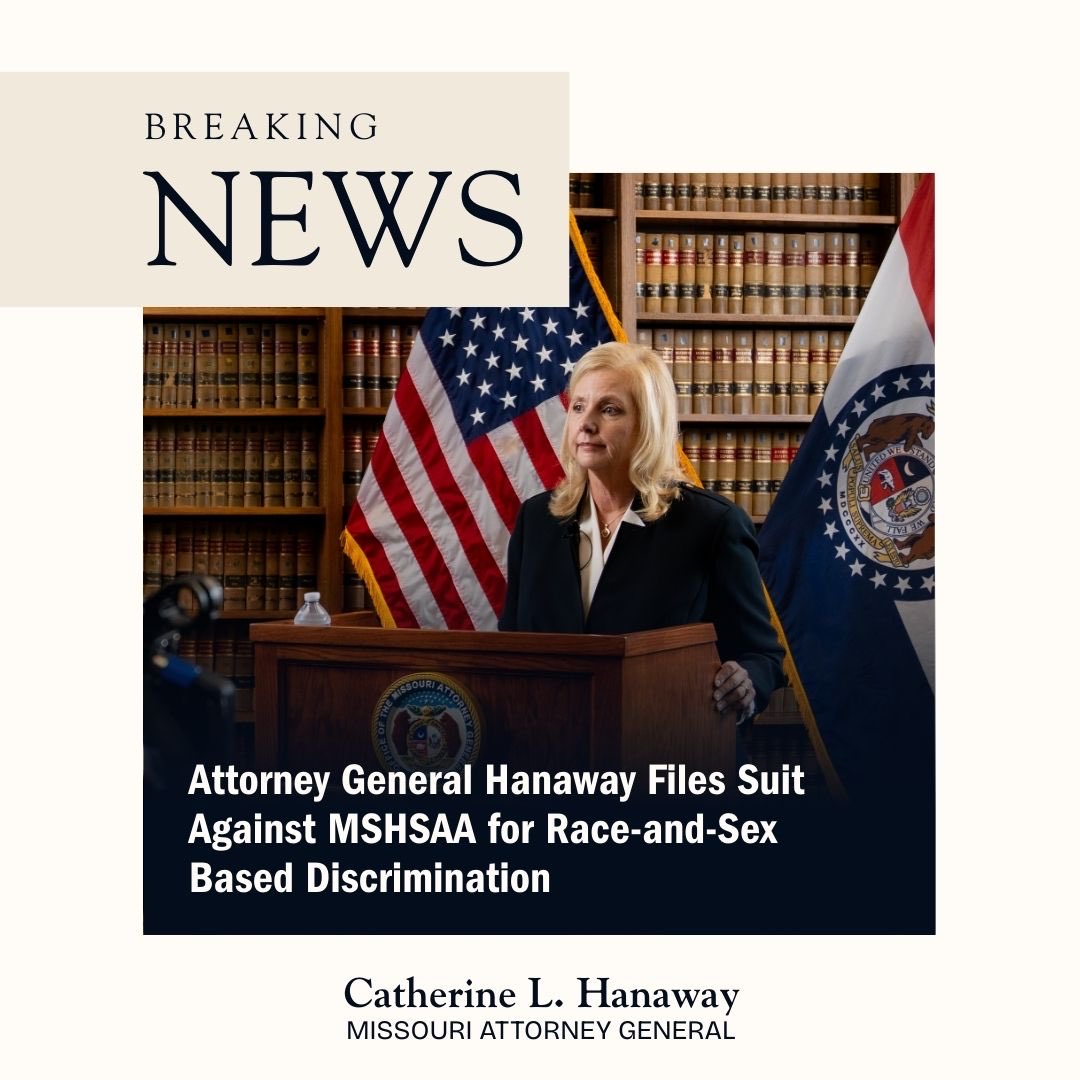 🚨 BREAKING: Today, we filed suit against MSHSAA for its racist and unlawful management policies. 

In the Show-Me State, no organization, certainly not a policymaking entity in charge of children’s activities, will be allowed to defy and ignore federal anti-discrimination laws.