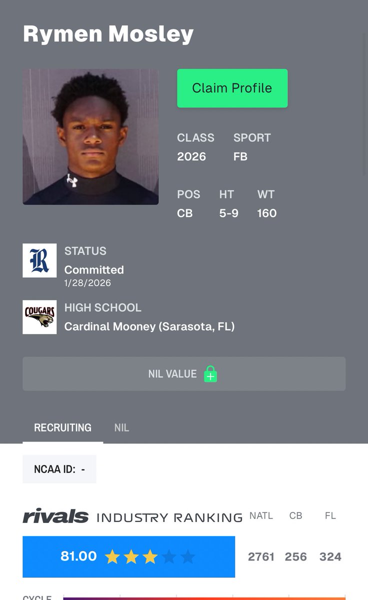 Blessed to be Ranked a 3⭐️ by <a href="/On3/">On3</a> <a href="/On3Recruiting/">On3 Recruiting</a> <a href="/Rivals/">Rivals</a> <a href="/Andrew_Ivins/">Andrew Ivins</a> <a href="/Andy_Villamarzo/">Andy Villamarzo</a> <a href="/247recruiting/">247Sports Recruiting</a> <a href="/adamgorney/">Adam Gorney</a>