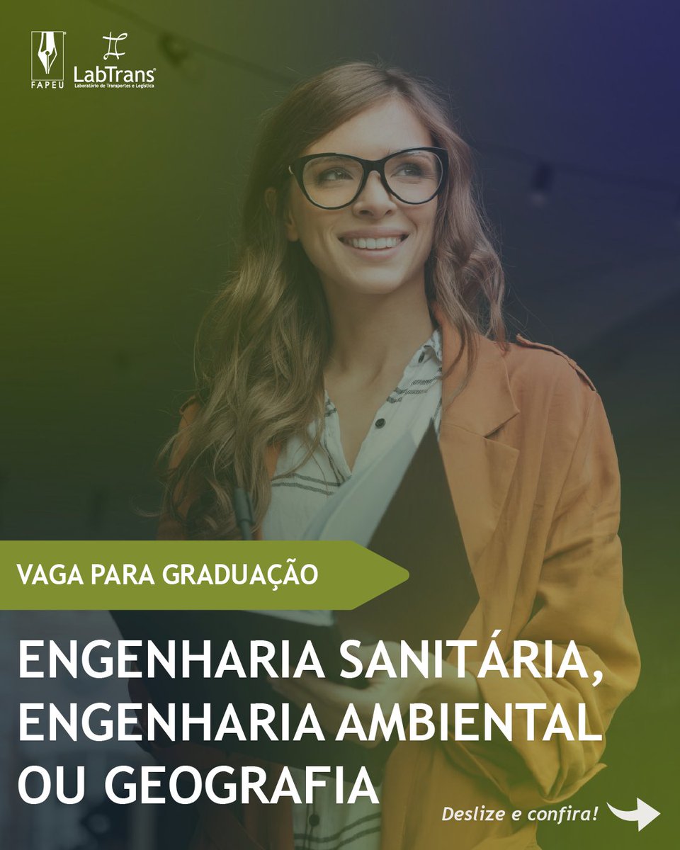 LabtransUFSC's tweet image. 📢 Oportunidade aberta no LabTrans/UFSC!

Se você é estudante de Engenharia Sanitária, Engenharia Ambiental ou Geografia, chegou a hora de colocar seus conhecimentos em prática 💡

A VAGA 693 está com inscrições abertas e oferece uma bolsa de R$ 1.050,00 para carga horária de 20h…