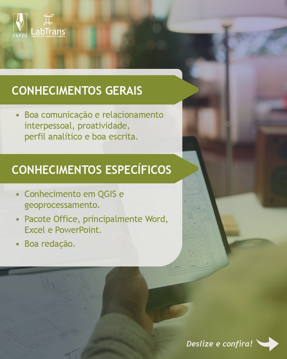 LabtransUFSC's tweet image. 📢 Oportunidade aberta no LabTrans/UFSC!

Se você é estudante de Engenharia Sanitária, Engenharia Ambiental ou Geografia, chegou a hora de colocar seus conhecimentos em prática 💡

A VAGA 693 está com inscrições abertas e oferece uma bolsa de R$ 1.050,00 para carga horária de 20h…