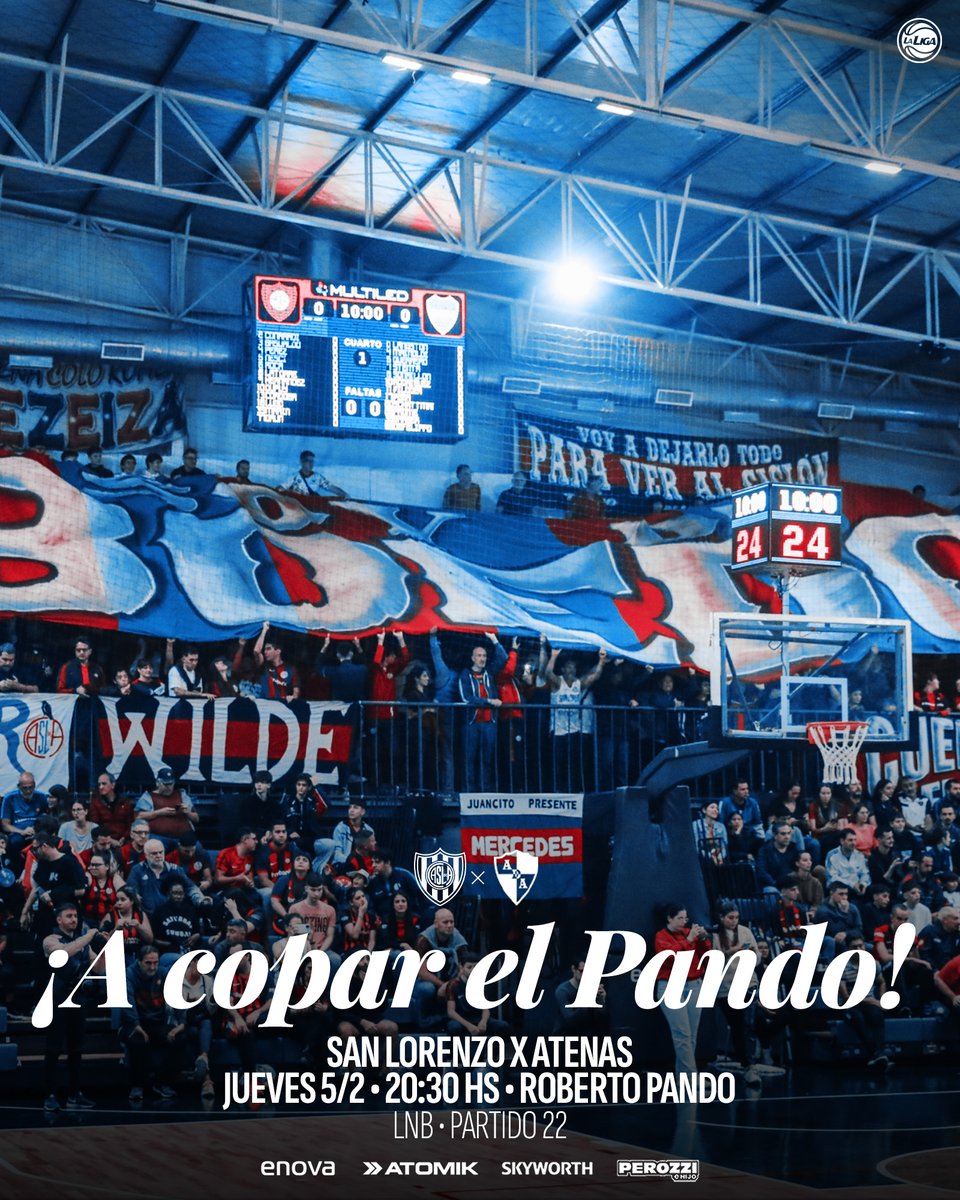 #Básquet 🏀🙌 ¡Mañana hay que copar el Pando!

Este jueves a las 20:30, #SanLorenzo recibe a Atenas, en un partidazo de la Liga Nacional.

💙❤️ ¡No podés faltar!

✅ ABONADOS/AS: Ingresan con el QR descargado desde adn.sanlorenzo.com.ar

✅ VENTA PRESENCIAL: desde las 18.30 en