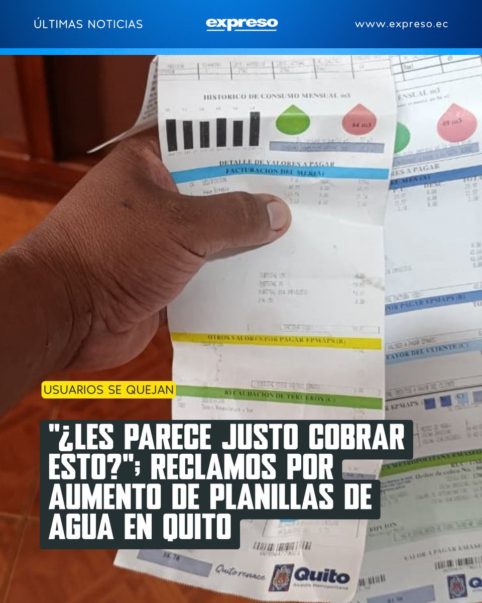 Expresoec's tweet photo. Usuarios de agua potable en Quito pagarán por primera vez la tasa de basura a través de Epmaps, lo que ha generado reclamos por el aumento de los valores.

Lee más 👉 https://t.co/uSgsEMMpvJ https://t.co/hGRvHmf7MI