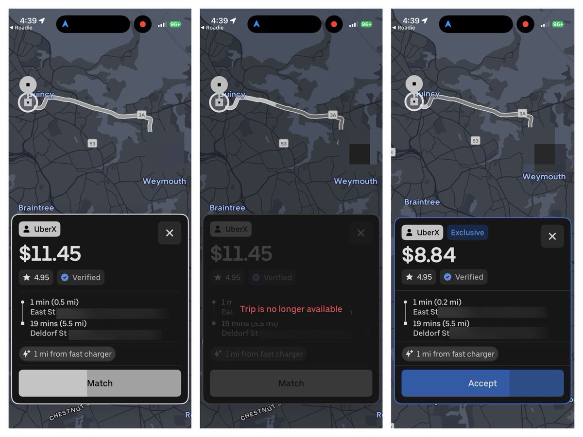 Uber Trip Radar / Exclusive scam. They show you a decent offer, tell you the ride is “no longer available,” they send it back to you as an “exclusive” for much less.

Worse: they penalize drivers for declining “exclusive” offers, by withholding benefits, tools, perks, etc., as