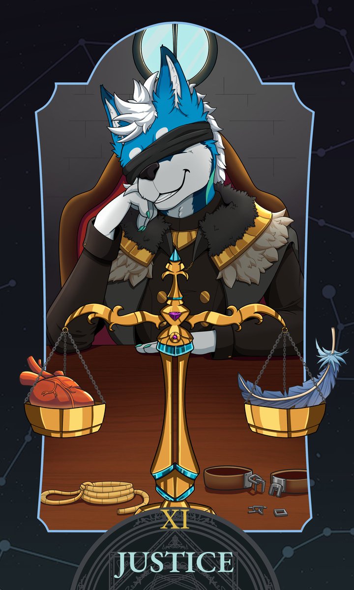 Another card slides free. With a sleight of hand, it appears at the center of the table. Righteous and impartial, bringing balance and accountability. The fourteenth card is revealed.

Justice. Weighing the choices you have made and the consequences they carry.