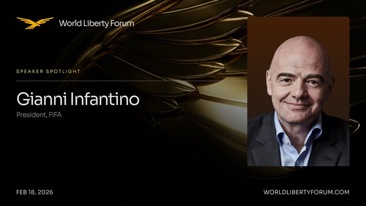The World's Game meets World Liberty. 🏆

Welcome Gianni Infantino (President, FIFA) to #WLF2026.

Apply: worldlibertyforum.com
<a href="/FIFAcom/">FIFA</a>