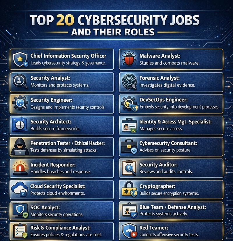 _Titilayo___'s tweet photo. Your Guide to the Top 20 Roles๐ฉโ๐ป๐
#CyberSecurity #cyberdiary https://t.co/YZ2B4L7hSX
