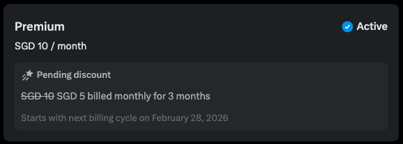 _rdme_'s tweet image. Cara Mendapatkan Diskon 50% Premium X
dari promo
"GET 50% OFF X PREMIUM FOR 3 MONTH"

Bagi kalian yang sudah langganan cenblu, kalian bisa claim diskon pembayaran untuk 3 bulan depan dengan diskon 50%. 

Legit kan...
Bagaimana caranya, simak thread ini ya!