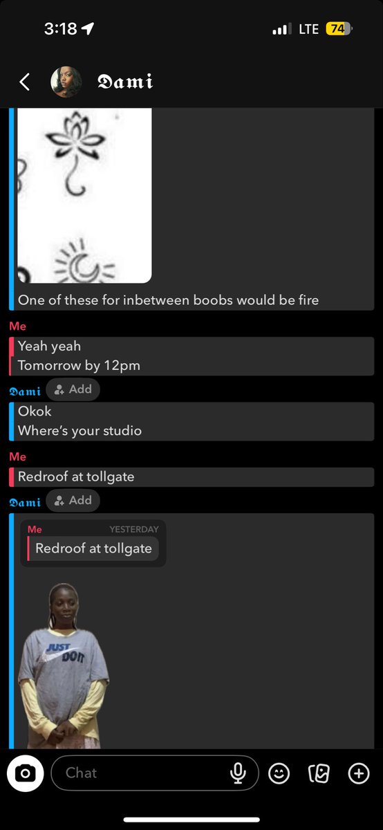 just_sanmi's tweet photo. Here are some screenshots of our chat before the FREE TATTOO SESSION. In her words, she accused me to choosing the design, where the tattoo should be as well but in our chat you’ll see the truth. https://t.co/XnknmF0v3s