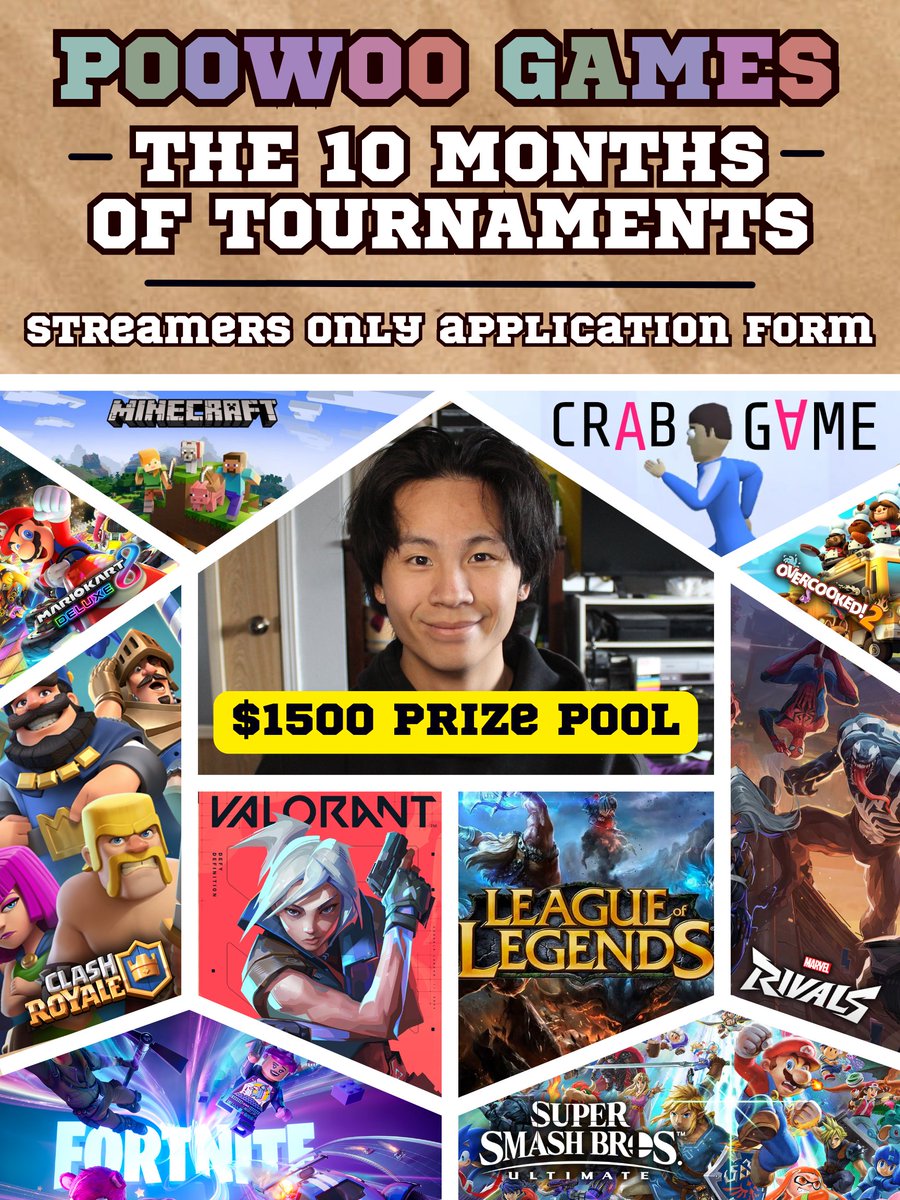 jackypoowoo's tweet photo. I'm hosting a 10 months of tournaments with a $1500 prize pool
If this sounds like an interesting event, I would love for you to spread this to as many streamers as you can!

More information about the event in the application form!
Apply here https://t.co/fWmHuzQRAH
#poowoogames https://t.co/xllZLKvnai