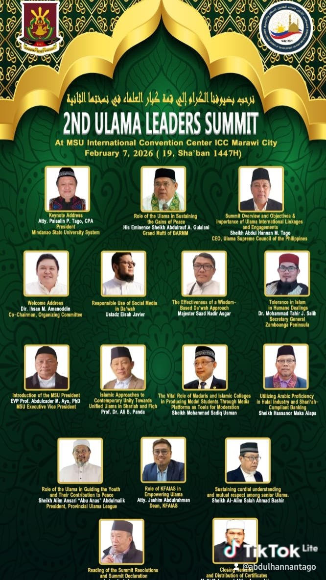 ah_tago's tweet photo. Only two days remain before the biggest and most significant gathering of Ulama Leaders, held under the patronage of the MSU System President, Atty. Paisalin Popoy PDM Tago, and to be addressed by the BARMM Grand Mufti, His Eminence Sheikh Abdurauf A. Guialani. https://t.co/N2acmbMG5i