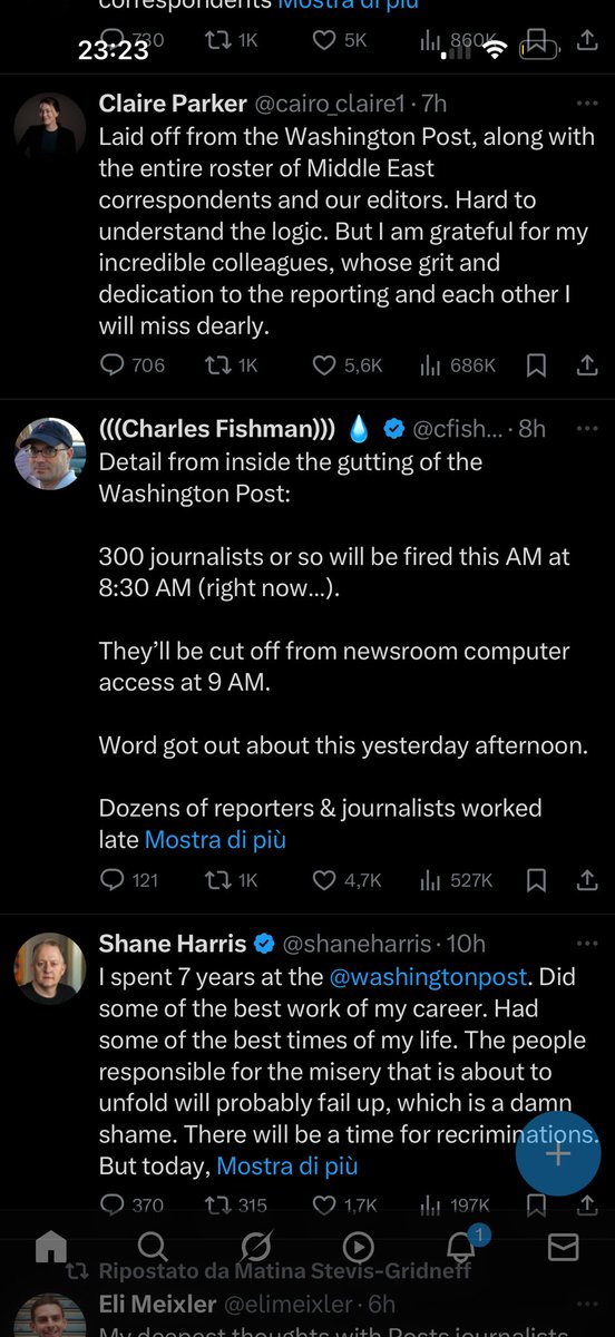 lucasalvioli's tweet photo. X è un fiume in piena di reporter del @washingtonpost che annunciano il loro licenziamento https://t.co/Y48Tt2Ci8X