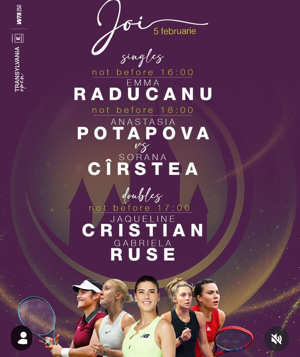 CirsteaFC's tweet photo. @sorana_cirstea
@TransylvaniaOpn ๐ท๐ด
#OrderOfPlay
#Thursday
#February05
#WTA250 ๐พ https://t.co/9MC0NZAFiC