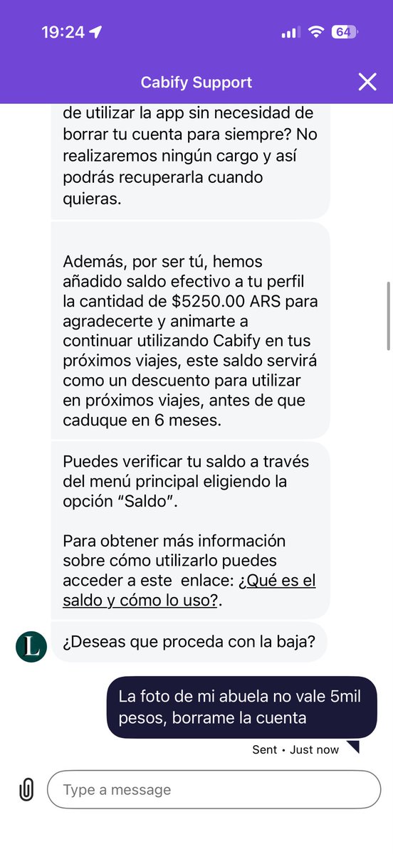 valend3m's tweet photo. ENCIMA @cabify_arg  te intenta retener con 5mil pesos INMUNDOS dios mio son de cuarta https://t.co/gY2a8LYUiu