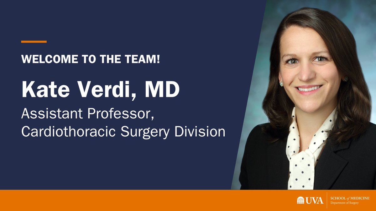 UVASurgery's tweet photo. We are pleased to announce that Kate Verdi, MD will join our cardiothoracic surgery team in September 2026! A Johns Hopkins graduate and Stanford fellow, she specializes in coronary revascularization and robotic CABG, bringing advanced minimally invasive expertise to UVA. 🫀 https://t.co/Uz4vXSFEgP