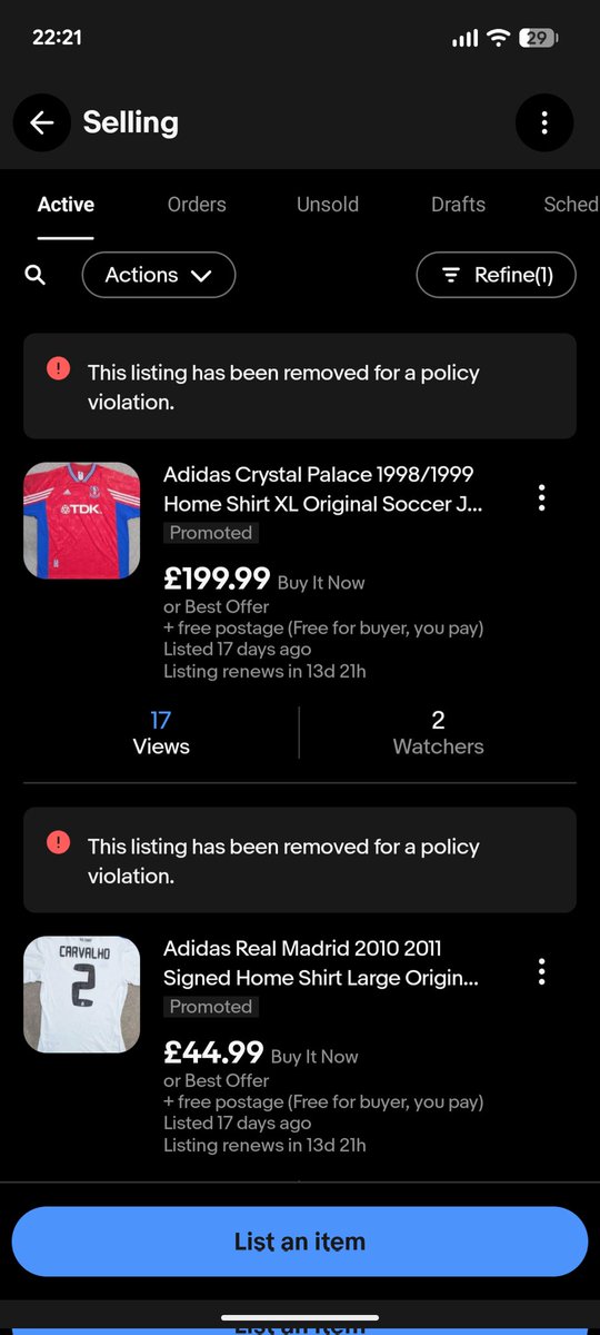 MattCass14's tweet photo. @eBay_UK 

You are killing my account and my business 

My listings are being incorrectly flagged as counterfeit, on a daily basis

My listings have labels photographed, including product codes 

You have restricted my account as a result of this

Latest listings pictured

1/2 https://t.co/uMowJ3jfpg