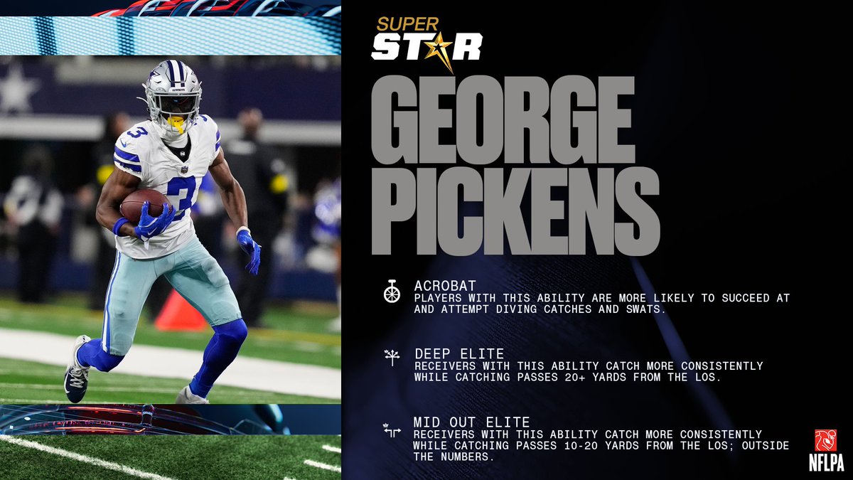 EAMaddenNFL's tweet image. New Superstar Abilities dropping in #Madden26 today! 

Caleb Williams | @ChicagoBears 
George Pickens | @dallascowboys 
Dion Dawkins | @BuffaloBills 
Cam Little | @Jaguars 

Who needs a Superstar Ability next? 👀📈