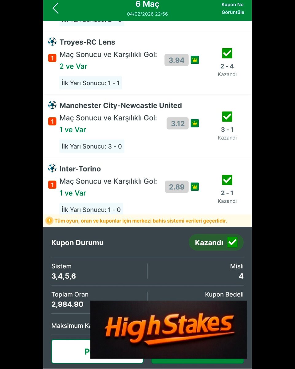 kenjouri1's tweet photo. ✅2984 Oran ‼️
✅Win Major Full Sistem Şubat 6.

"Btts olayı değiştirir"✍️HighStakes ⚡⚡⚡⚡⚡⚡

#Highstakesinplay
#Btts #htft 
#ManchesterCity 
#InterTorino 
#psvher 
#lens
#falkirk 
#STUTGART https://t.co/jz3HaxkDNK