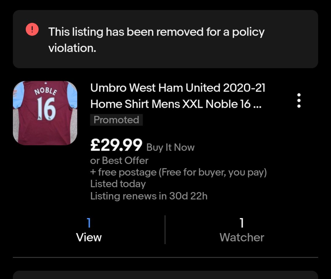MattCass14's tweet photo. I have contacted customer support and they have been unhelpful

I've been told this is likely a result of AI monitoring tools, that are clearly not fit for purpose

Additionally I'm told that other eBay members can flag items, without providing evidence 

This unacceptable 

2/2 https://t.co/UIKnVHq6Vw