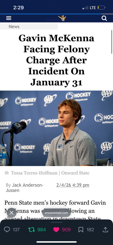 NHLNetwark's tweet image. Jail Time for McKenna? 🤯🤯

Potential 1st overall pick in this years upcoming NHL draft Gavin McKenna is facing up to 20 years in prison.

-Felony
-Aggravated Assault

Sources are saying @MikeGrinnell_ was leading cause of incident👀