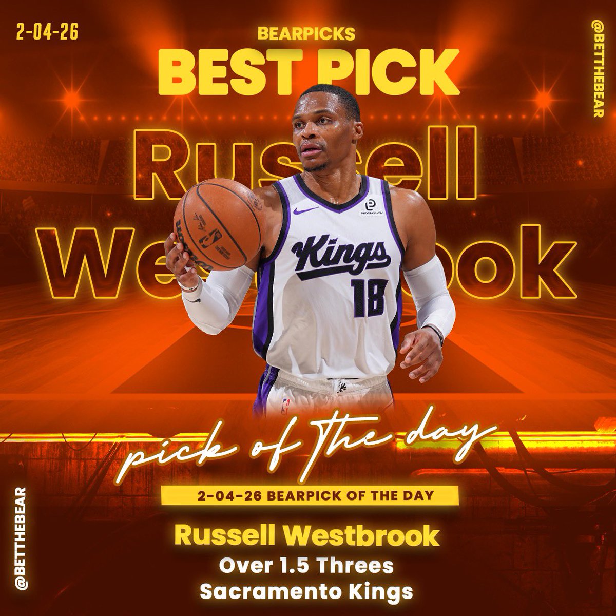 BetTheBear's tweet photo. π¨ BEST PICK OF THE DAY π¨
Russell Westbrook
OVER 1.5 Threes
#BearPicks #TrustTheBear #NBABets #SportsBetting #GamblingTwitter #BettingCommunity #PlayerProps #NBAPicks #SportsPicks #BettingTips #Westbrook #NBAProps #DailyLock #PickOfTheDay #LetsCash https://t.co/qfxFD9Wn9R