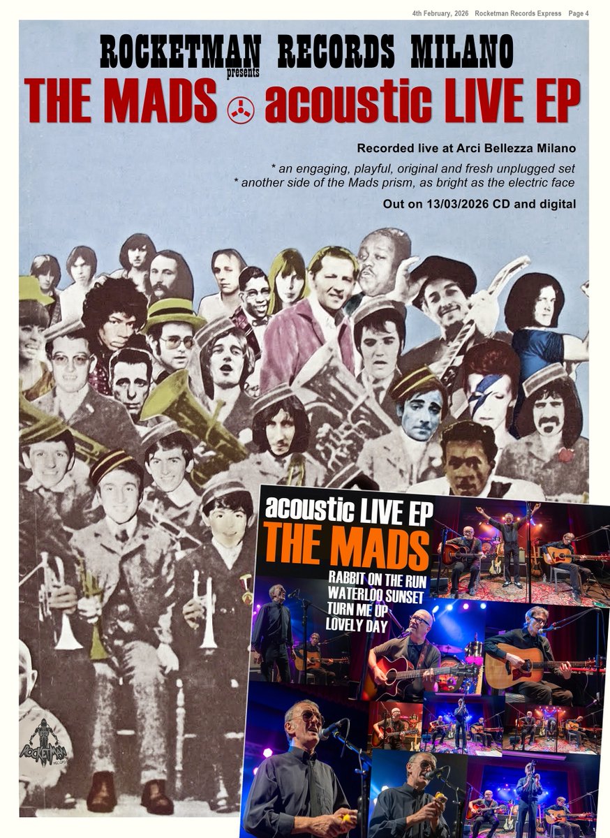 TheMads_Band's tweet photo. 13/03/2026
We can officially announce the release of an acoustic EP, truly a one-off in the history of our band, as was the live gig from which the four songs were taken. The pleasure of releasing an EP comes from afar, also allow us a little self-irony in the promo campaign. https://t.co/8JxpfgaEcw