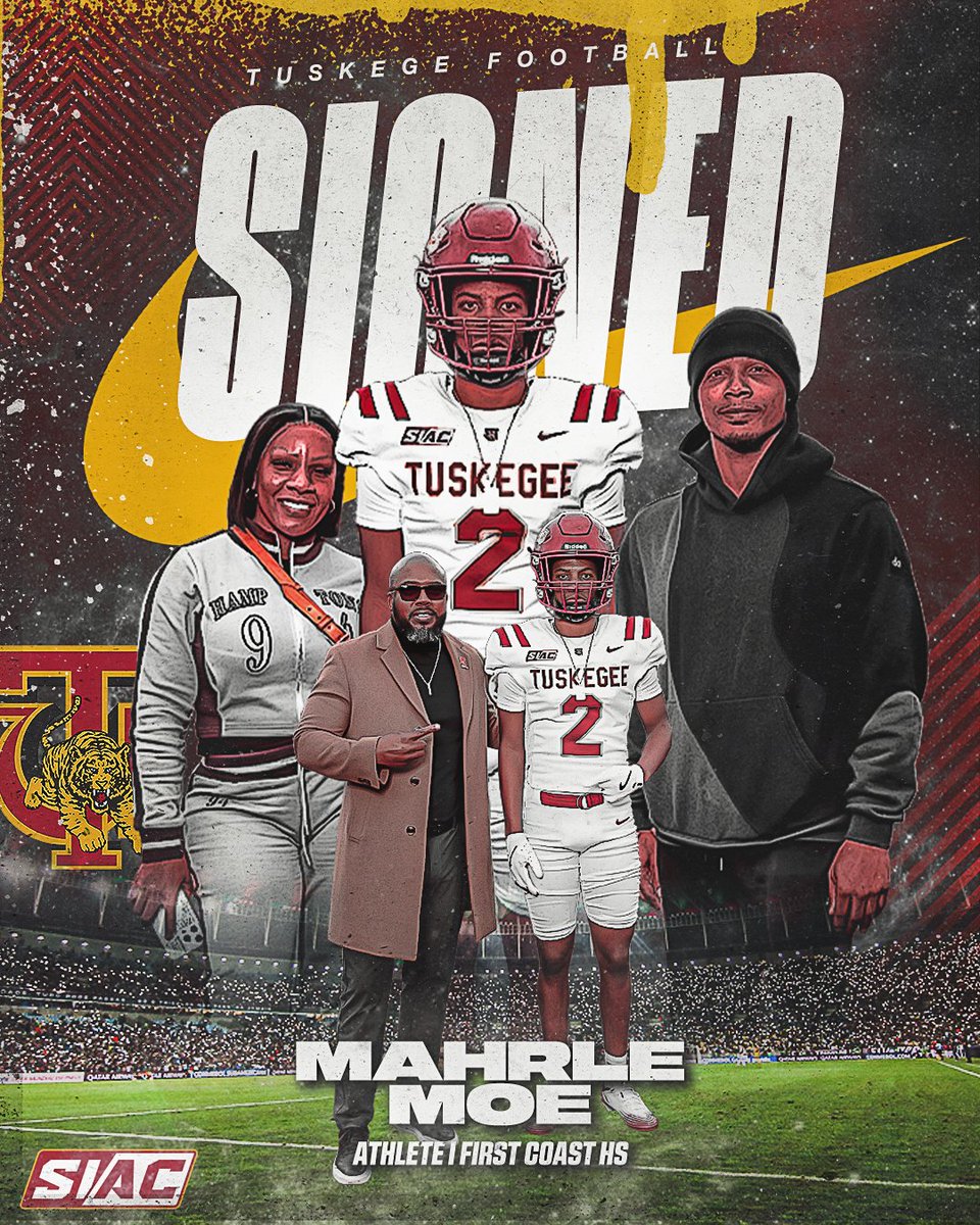 SkegeeFootball's tweet photo. 🖊️ SIGNED. SEALED. SKEGEE. 🐅🏈

Welcome to Tuskegee, Mahrle Moe!

#SkegeeFB l #NSD26 l #GoldenTigers  l #SIAC https://t.co/XZl8WcbZIr
