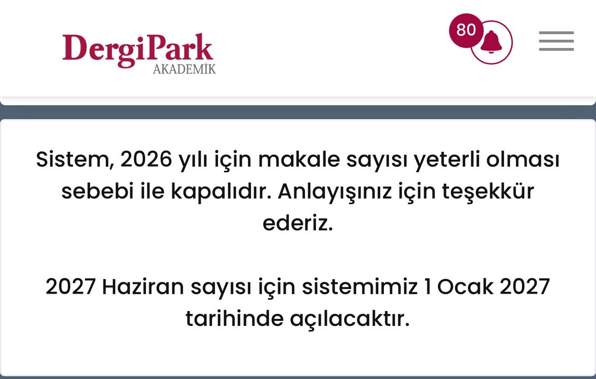 Dergilerin yayın takvimini 1,5 sene öncesinden kapatması gerçekten inanılmaz. 2026’nın başındayız 2027 Haziran sayısı için bile Ocak 2027’yi bekleyeceğiz. Tr-Dizin’de yayın yapmaya çalışmak akademik çileye dönüştü.