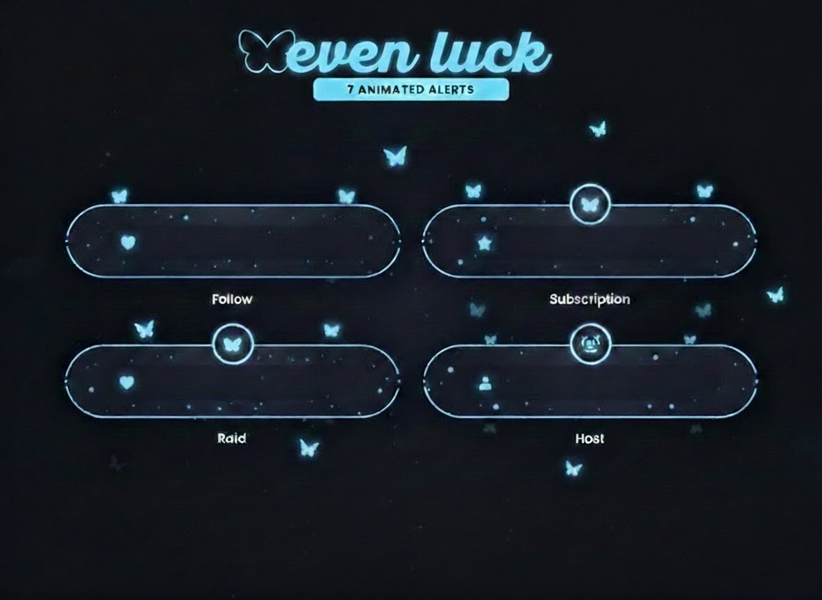 EvenLock2048's tweet photo. New year, new luck! ✨🦋
Super excited to reveal my new 'Even Luck' stream alerts. The blue glow and butterfly aesthetic are giving such a calm vibe. #SupportSmallStreamer #TwitchLayout #EvenLuck #Streamer #TwitchAlerts #Aesthetic #TwitchVisuals https://t.co/qlCOmHUT7k